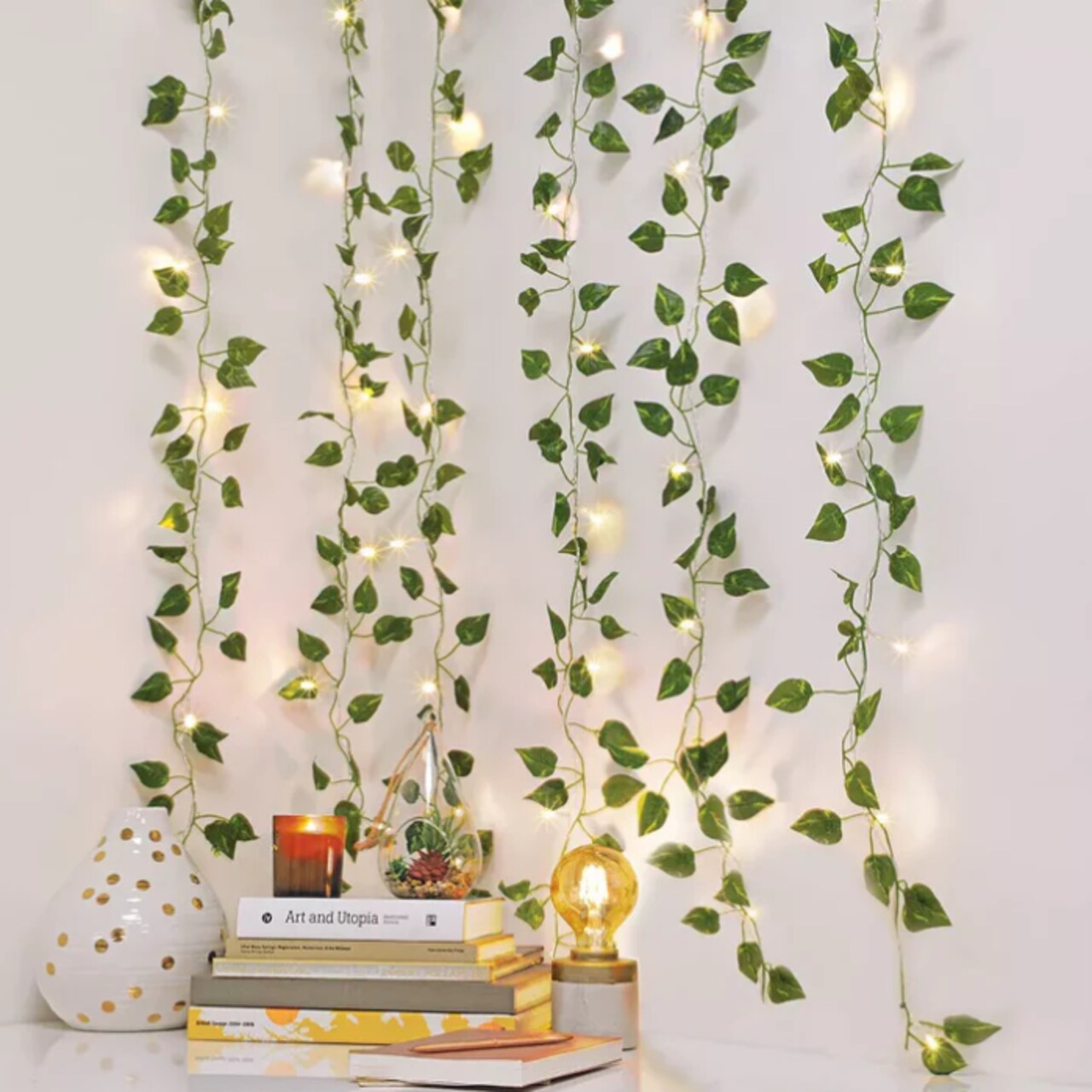 Battery Powered Ivy Garland with 66 Warm White LED Lights – 1m x 1.6m